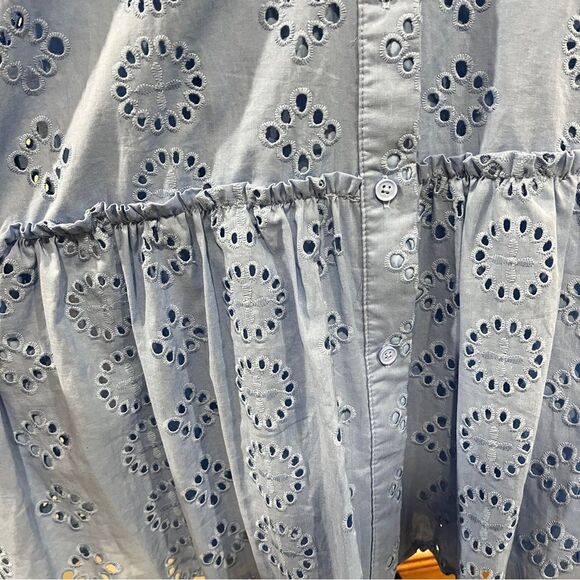 Donna Morgan Blue Eyelet Button-Up short sleeves straight cut dress size 10 - Picture 5 of 13